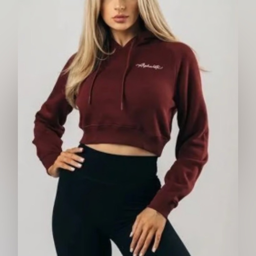 Alphalete Signature Maroon Cropped Fleece Hoodie Small NWT